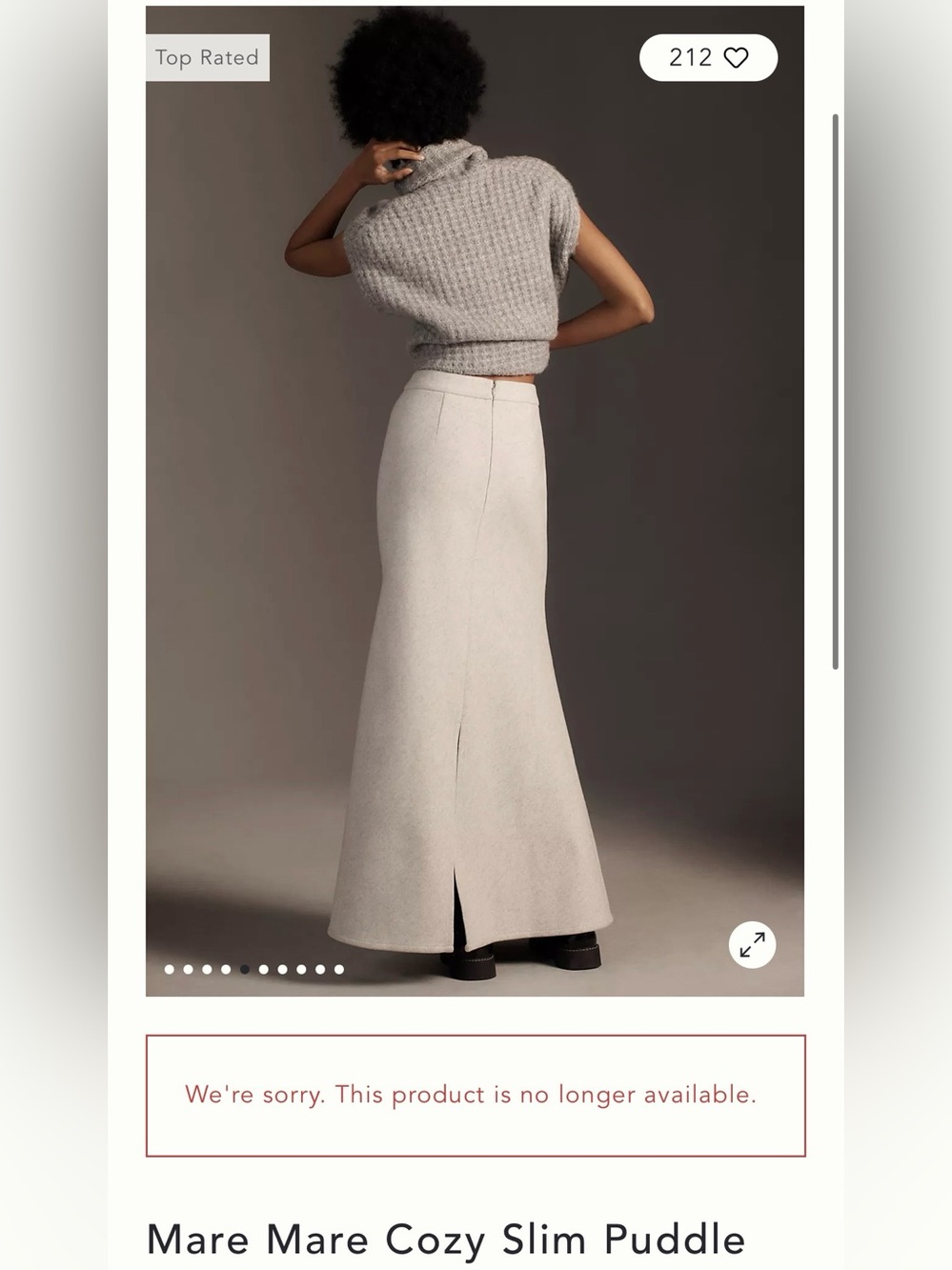 Anthropologie- Mare Mare cozy slim puddle Maxi Skirt with Center Back Slit